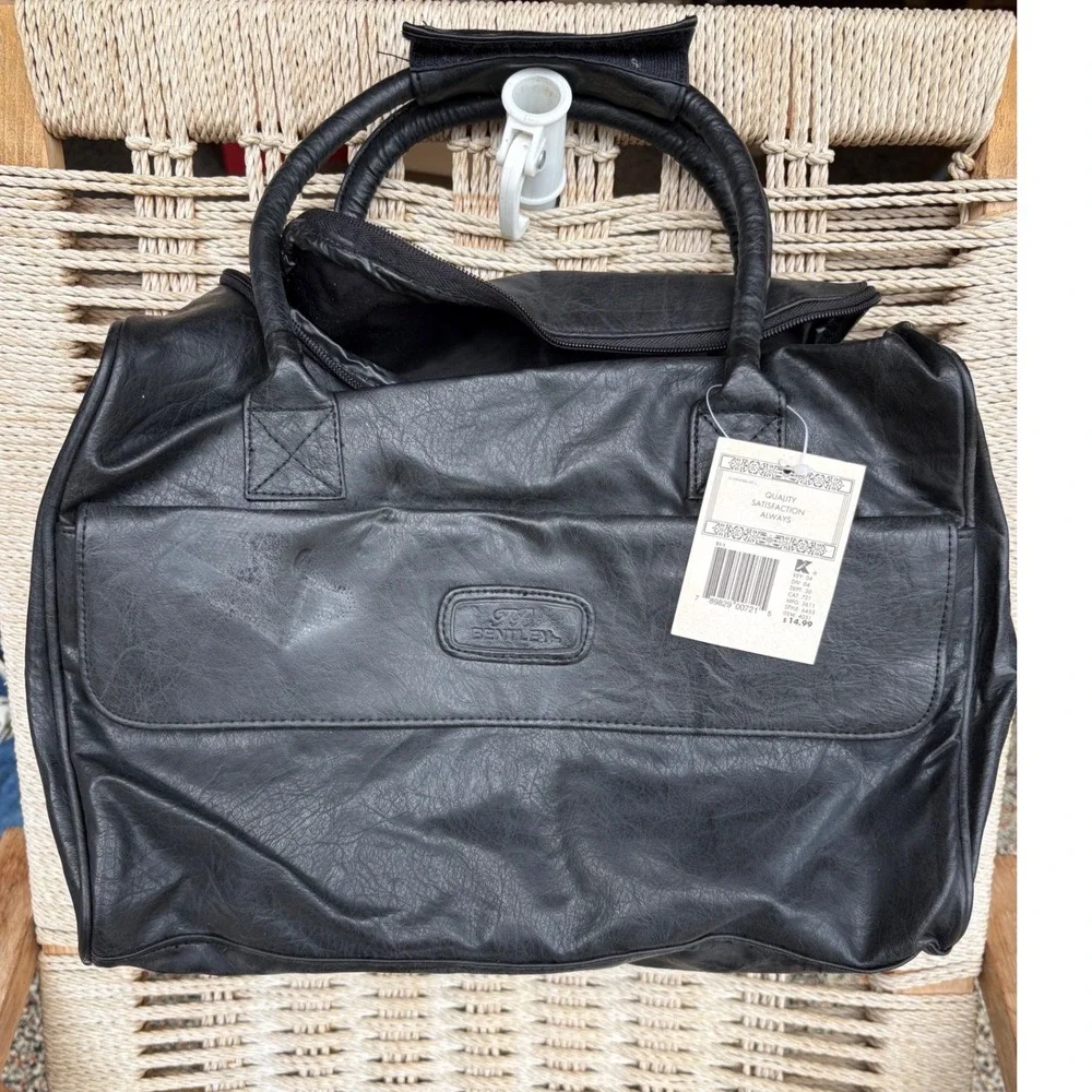 Bentley Black Leather Duffel Bag Weekender Travel Carry On Vintage Style